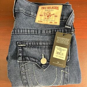True Religion Geno Big T Flap Slim Jeans Mens 32x32 Rustic Barn Wash Denim $199